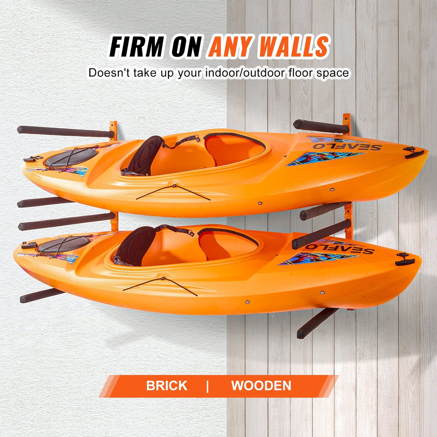 Wall Kayak Storage Rack, 4-Capacity Wall Mounted Kayak Holders for Kayak Canoe Paddle Board, Kayak Storage Hooks with Adjustable Padded Arms, 181.6 KG Load Kayak Hanger for Indoor Outdoor Garage - Image 6