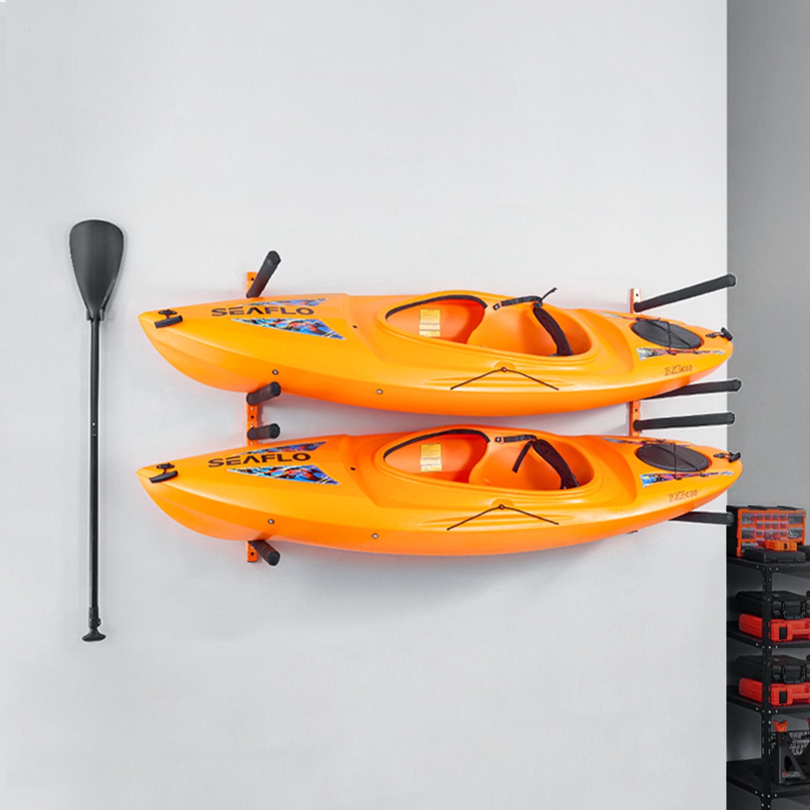 Wall Kayak Storage Rack, 4-Capacity Wall Mounted Kayak Holders for Kayak Canoe Paddle Board, Kayak Storage Hooks with Adjustable Padded Arms, 181.6 KG Load Kayak Hanger for Indoor Outdoor Garage - Image 8