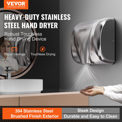 Heavy Duty Commercial Hand Dryer, 1800W Automatic High Speed Stainless Steel Warm Wind Hand Blower, 220V-240V Plug In/Hardwired Two Power Options, Compliant for Industry Business Restrooms - Image 2