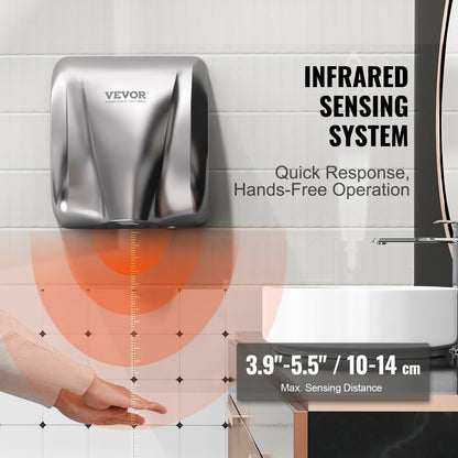 Heavy Duty Commercial Hand Dryer, 1800W Automatic High Speed Stainless Steel Warm Wind Hand Blower, 220V-240V Plug In/Hardwired Two Power Options, Compliant for Industry Business Restrooms - Image 4