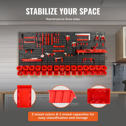 Wall Mounted Storage Bins, 30-Bin Parts Rack Organizer Garage Plastic Shop Tool with Wall Panels/Tool Holders/Hooks, Tool Organizer for Nuts, Bolts, Screws, Nails, Beads, Buttons, Black and Red - Image 4