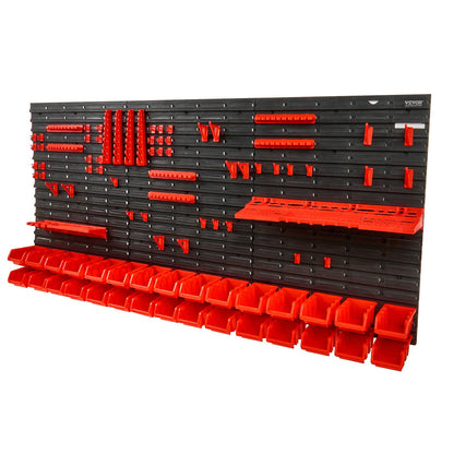 Wall Mounted Storage Bins, 30-Bin Parts Rack Organizer Garage Plastic Shop Tool with Wall Panels/Tool Holders/Hooks, Tool Organizer for Nuts, Bolts, Screws, Nails, Beads, Buttons, Black and Red - Image 9