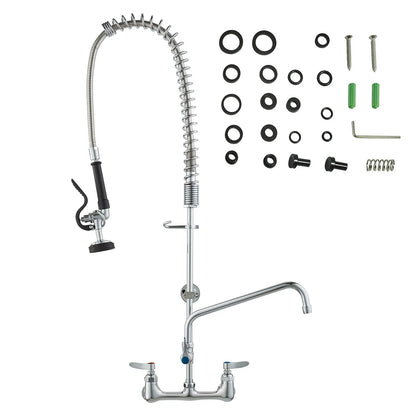 Commercial Faucet with Pre-Rinse Sprayer, 36" Height, 8" Center, 12" Swing Spout, Wall Mount Kitchen Sink Faucet, Brass Constructed Device with Pull Down Spray, for 1/2/3 Compartment Sink - Image 9