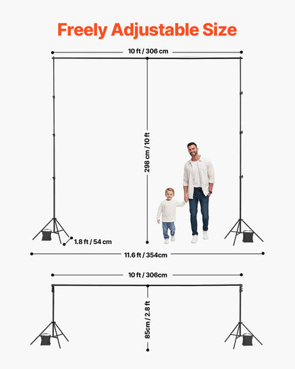 Backdrop Stand, 298 x 300 cm Adjustable Photo Backdrop Stand Kit, Portable Background Backdrop Stand with 4 Crossbars, Heavy Duty Projector Screen Stand, for Wedding, Photo Video Studio & Party - Image 3