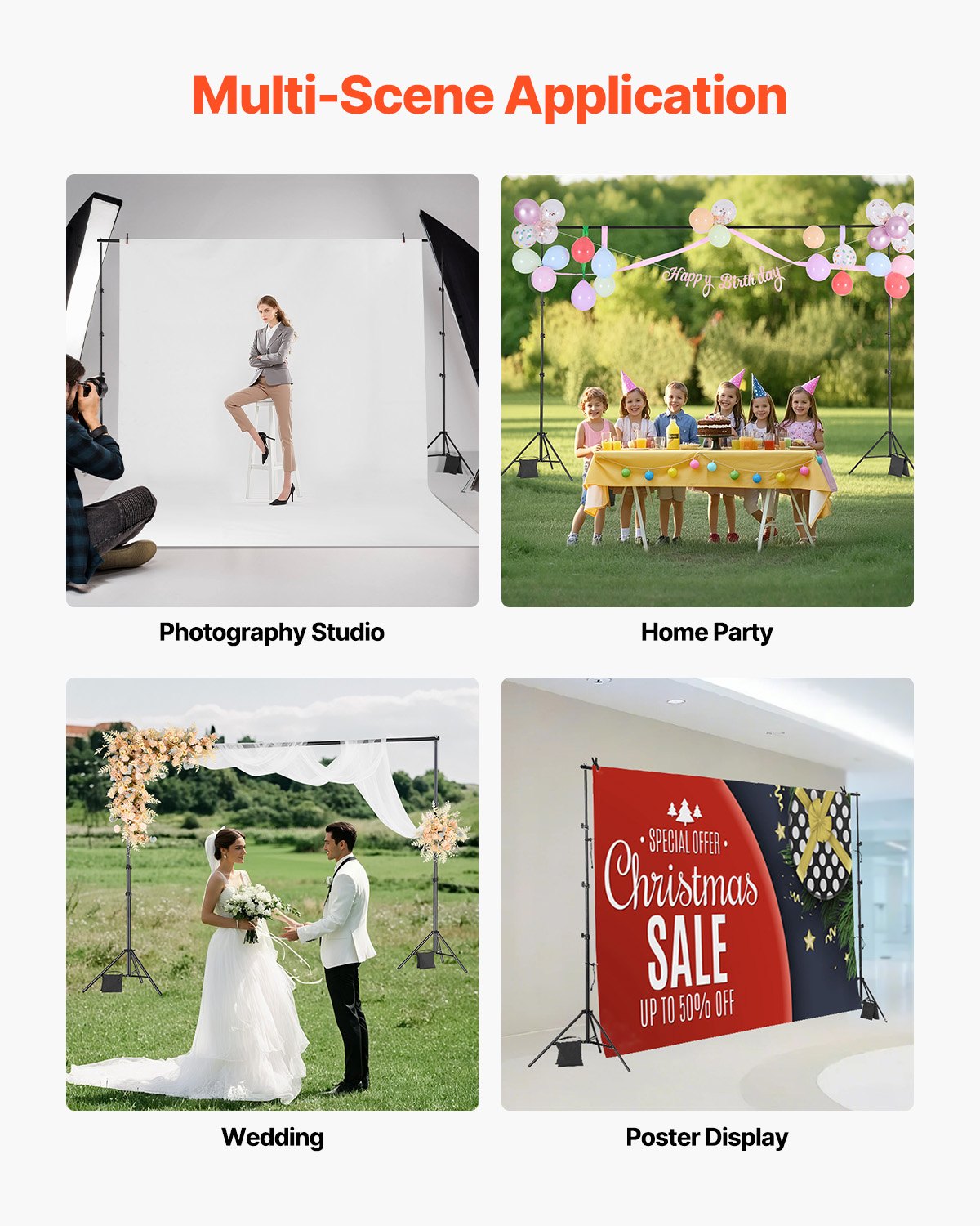 Backdrop Stand, 298 x 300 cm Adjustable Photo Backdrop Stand Kit, Portable Background Backdrop Stand with 4 Crossbars, Heavy Duty Projector Screen Stand, for Wedding, Photo Video Studio & Party - Image 5