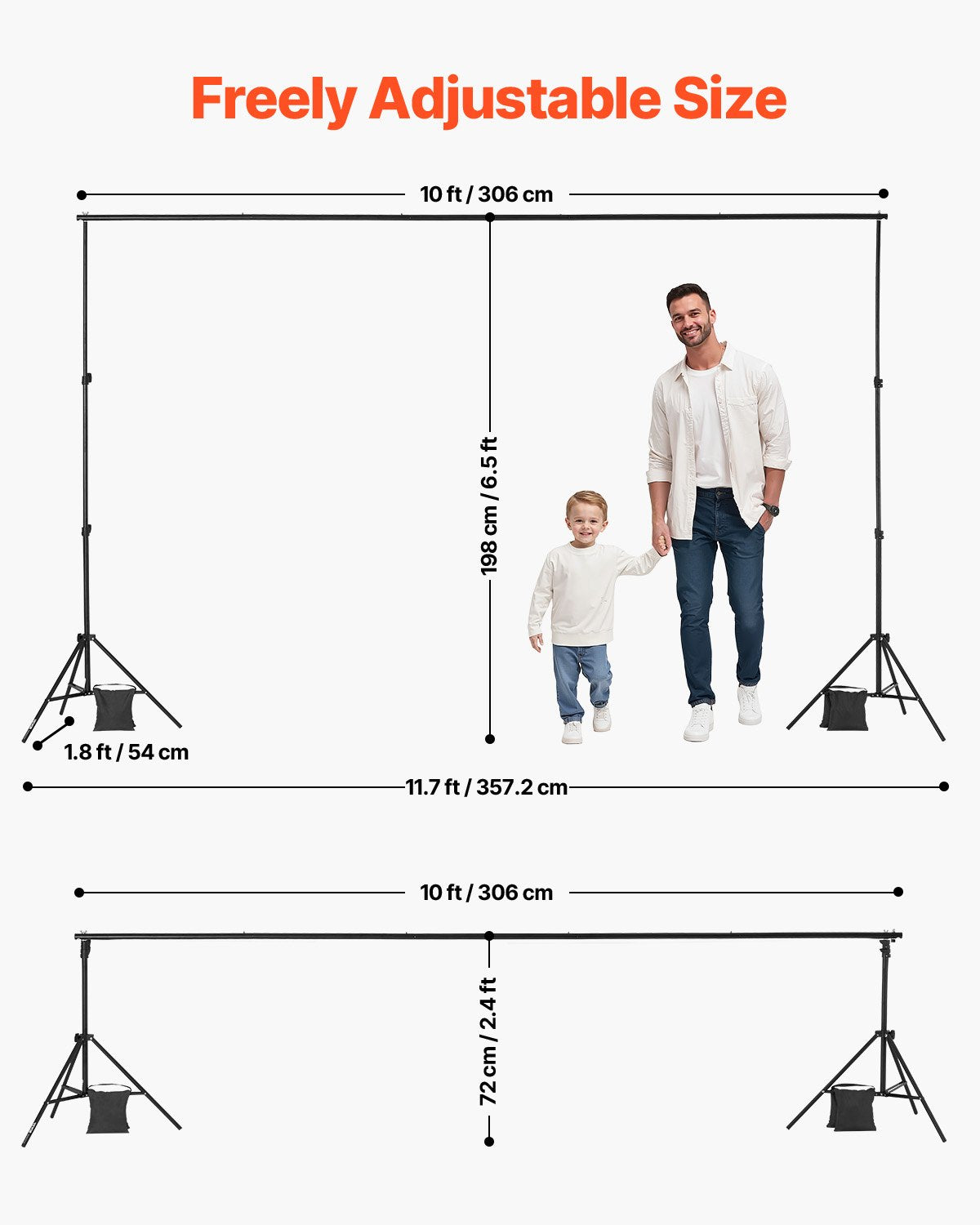 Backdrop Stand, 198 x 300 cm Adjustable Photo Backdrop Stand Kit, Portable Background Backdrop Stand with 5 Crossbars, Heavy Duty Projector Screen Stand, for Wedding, Photo Video Studio & Party - Image 3