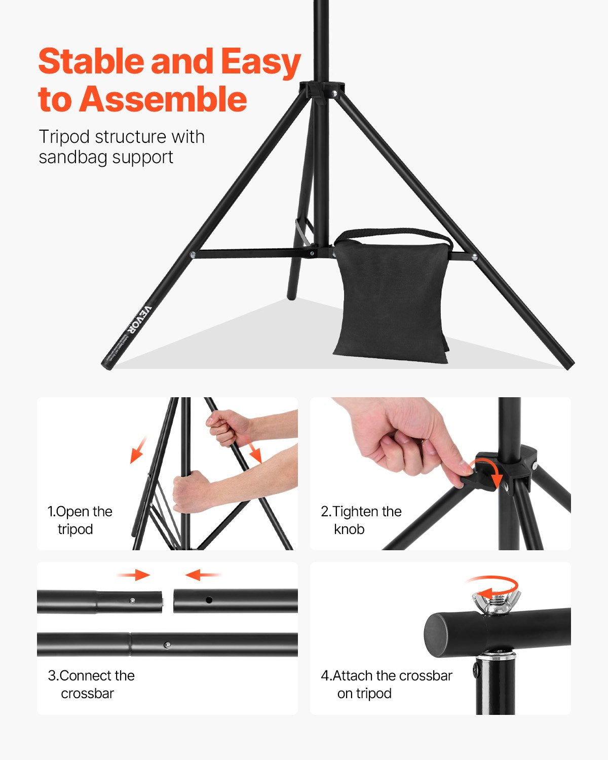 Backdrop Stand, 198 x 300 cm Adjustable Photo Backdrop Stand Kit, Portable Background Backdrop Stand with 5 Crossbars, Heavy Duty Projector Screen Stand, for Wedding, Photo Video Studio & Party - Image 4