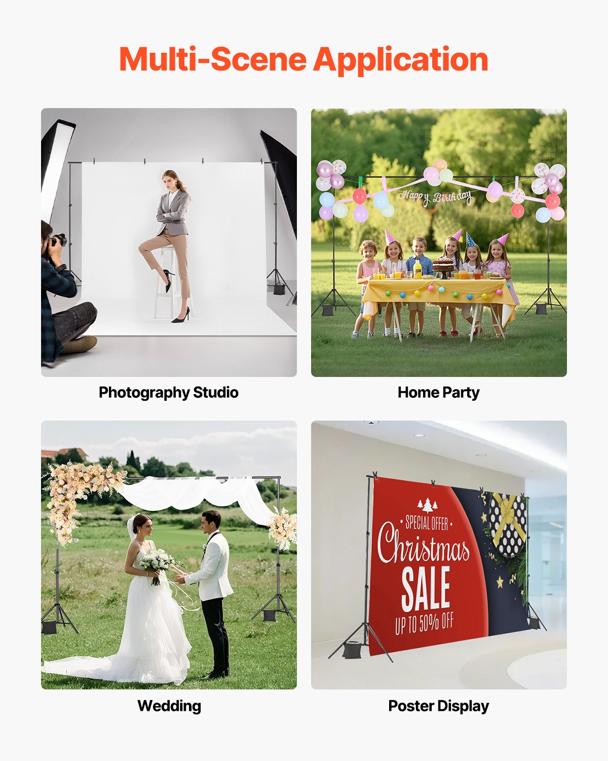 Backdrop Stand, 198 x 300 cm Adjustable Photo Backdrop Stand Kit, Portable Background Backdrop Stand with 5 Crossbars, Heavy Duty Projector Screen Stand, for Wedding, Photo Video Studio & Party - Image 5