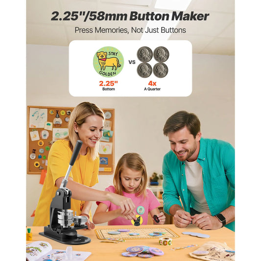 Button Maker Machine, 58 mm, Pin Maker Machine with 500pcs Button Parts, Circle Cutter, Hex Wrenches and Magic Book, Ergonomic Handle, for DIY Badges, Personalized Pins and Key Chains, Black - Image 2