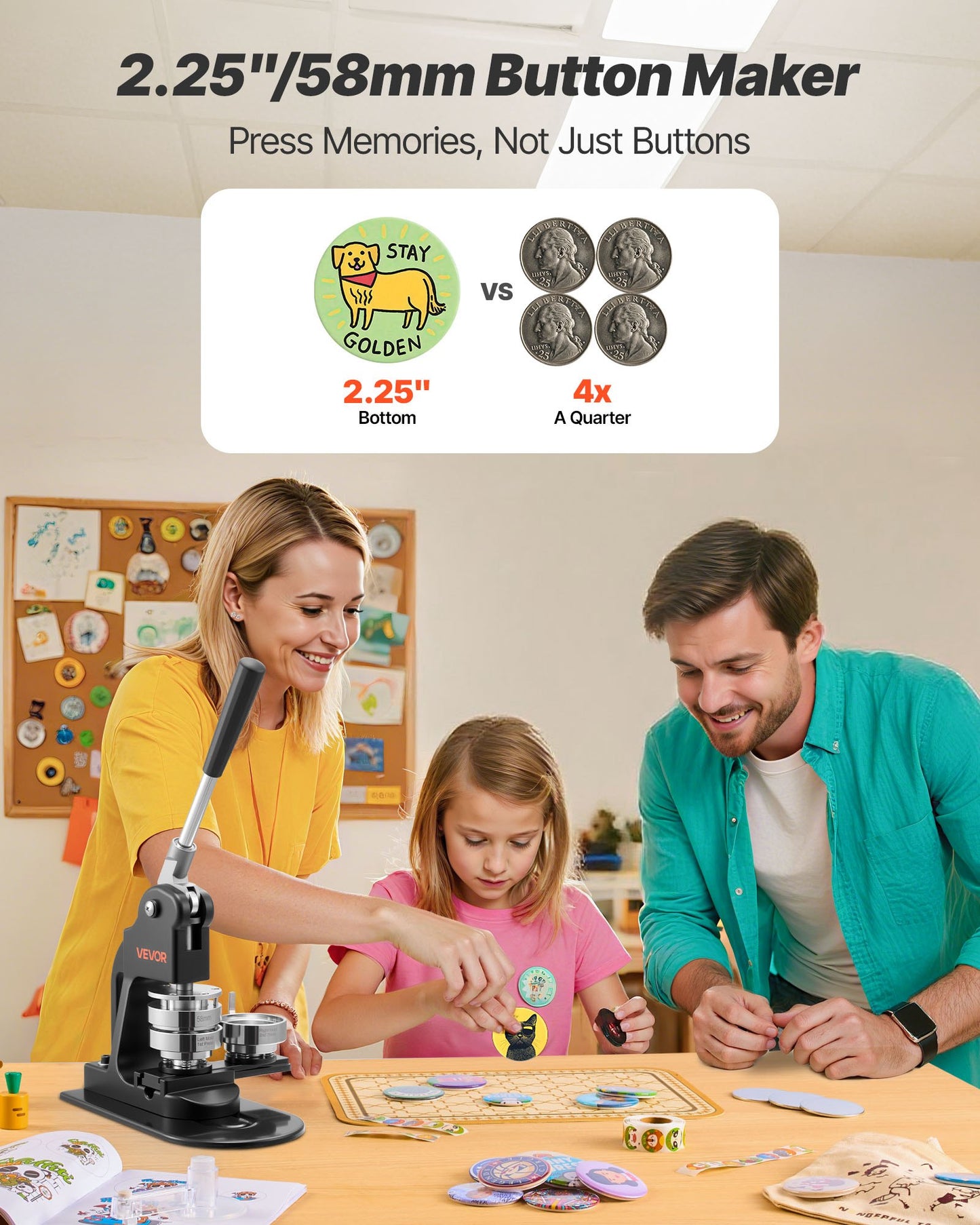Button Maker Machine, 58 mm, Pin Maker Machine with 500pcs Button Parts, Circle Cutter, Hex Wrenches and Magic Book, Ergonomic Handle, for DIY Badges, Personalized Pins and Key Chains, Black - Image 2