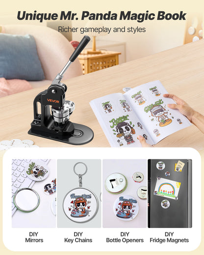 Button Maker Machine, 58 mm, Pin Maker Machine with 500pcs Button Parts, Circle Cutter, Hex Wrenches and Magic Book, Ergonomic Handle, for DIY Badges, Personalized Pins and Key Chains, Black - Image 5