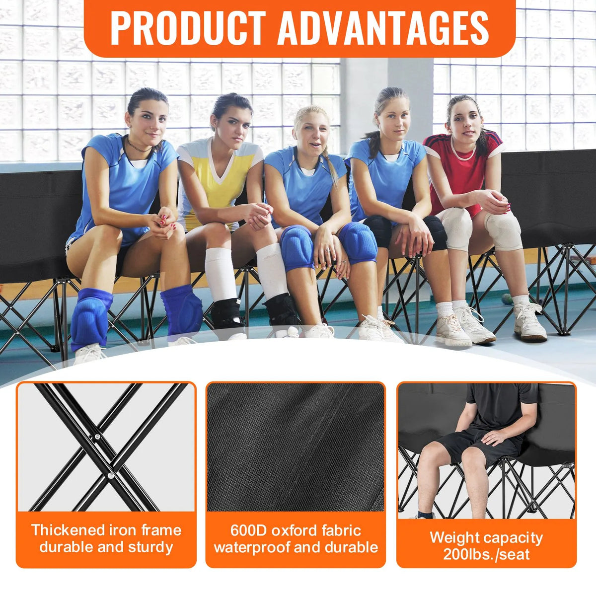 8 Seat Portable Folding Sport Bench Outdoor Camping Chair with Carry Bag - Image 4