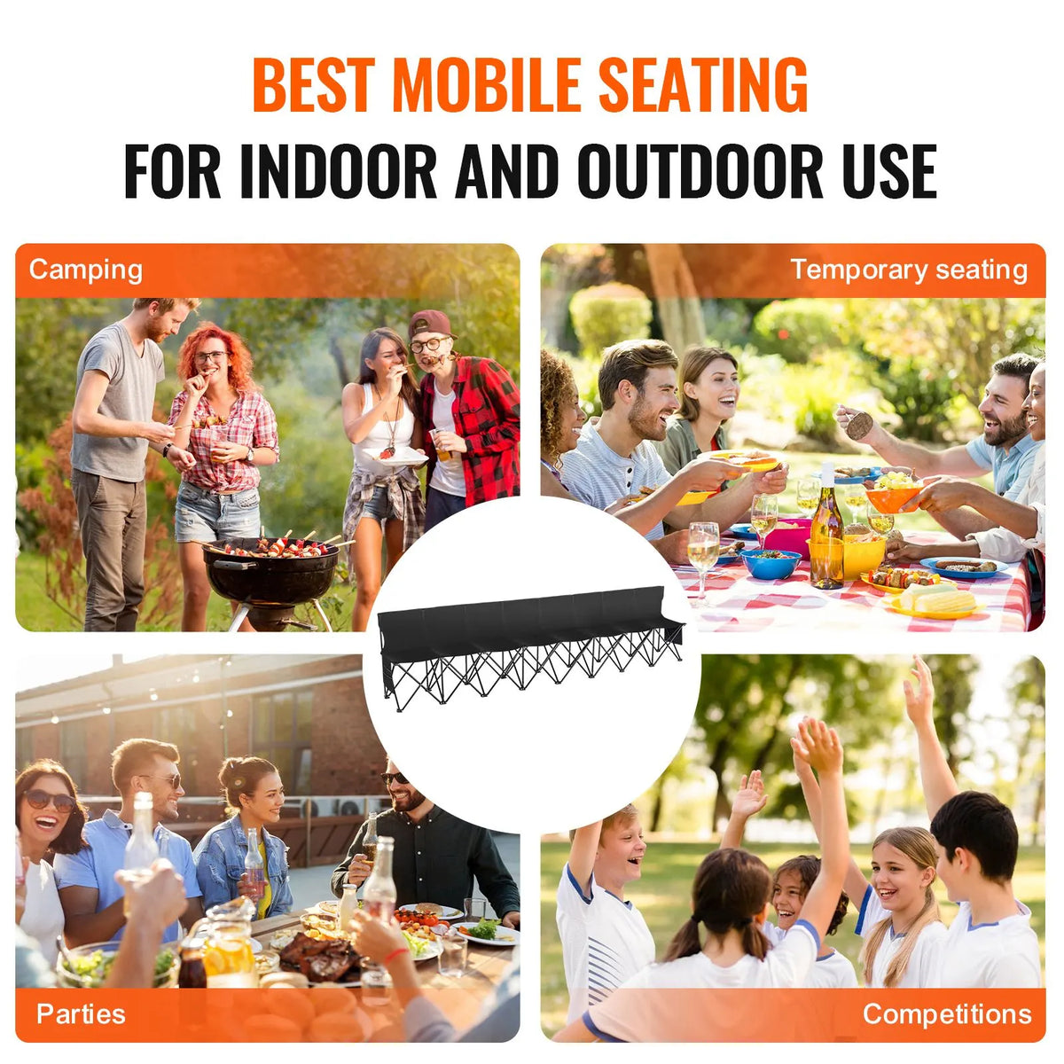 8 Seat Portable Folding Sport Bench Outdoor Camping Chair with Carry Bag - Image 6