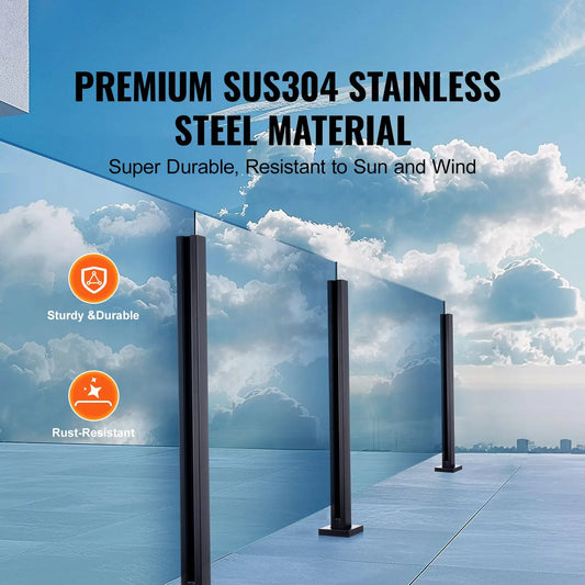 Glass Clamp, 41.34" Height Glass Railing Bracket for 0.39 "-0.47 " Thickness Tempered Glass, 304 Stainless Steel Glass Mounting Clamp, Glass Shelf Bracket for Balcony, Garden, Deck, Stair, Black - Image 2