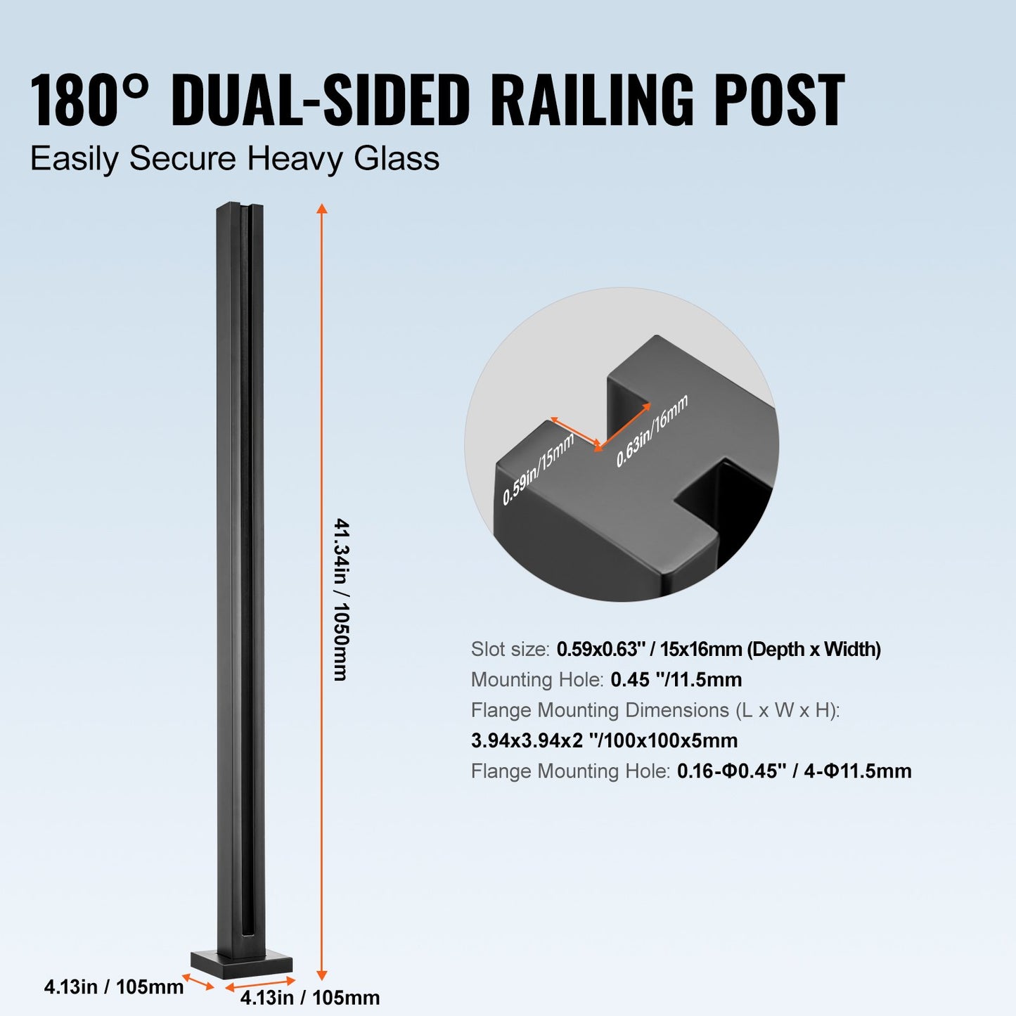 Glass Clamp, 41.34" Height Glass Railing Bracket for 0.39 "-0.47 " Thickness Tempered Glass, 304 Stainless Steel Glass Mounting Clamp, Glass Shelf Bracket for Balcony, Garden, Deck, Stair, Black - Image 5