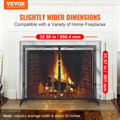 990x802MM Fireplace Screen 2-Panel Iron Mesh Spark Guard Vintage Black - Image 2