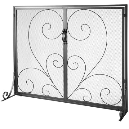 990x802MM Fireplace Screen 2-Panel Iron Mesh Spark Guard Vintage Black - Image 9