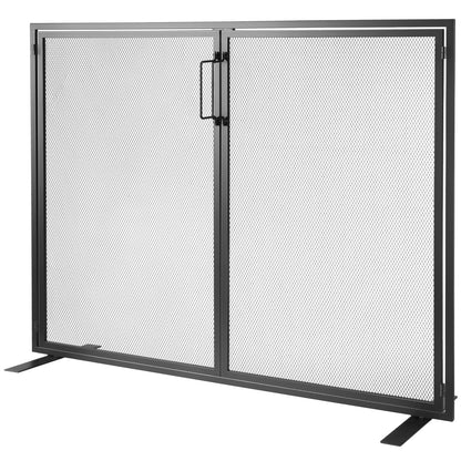 Fireplace Screen 1 Panel with Door, Sturdy Iron Mesh Fireplace Screen, 990(L) x780(H)MM Spark Guard Cover, Simple Installation, Free Standing Fire Fence Grate for Living Room Home Decor Modern