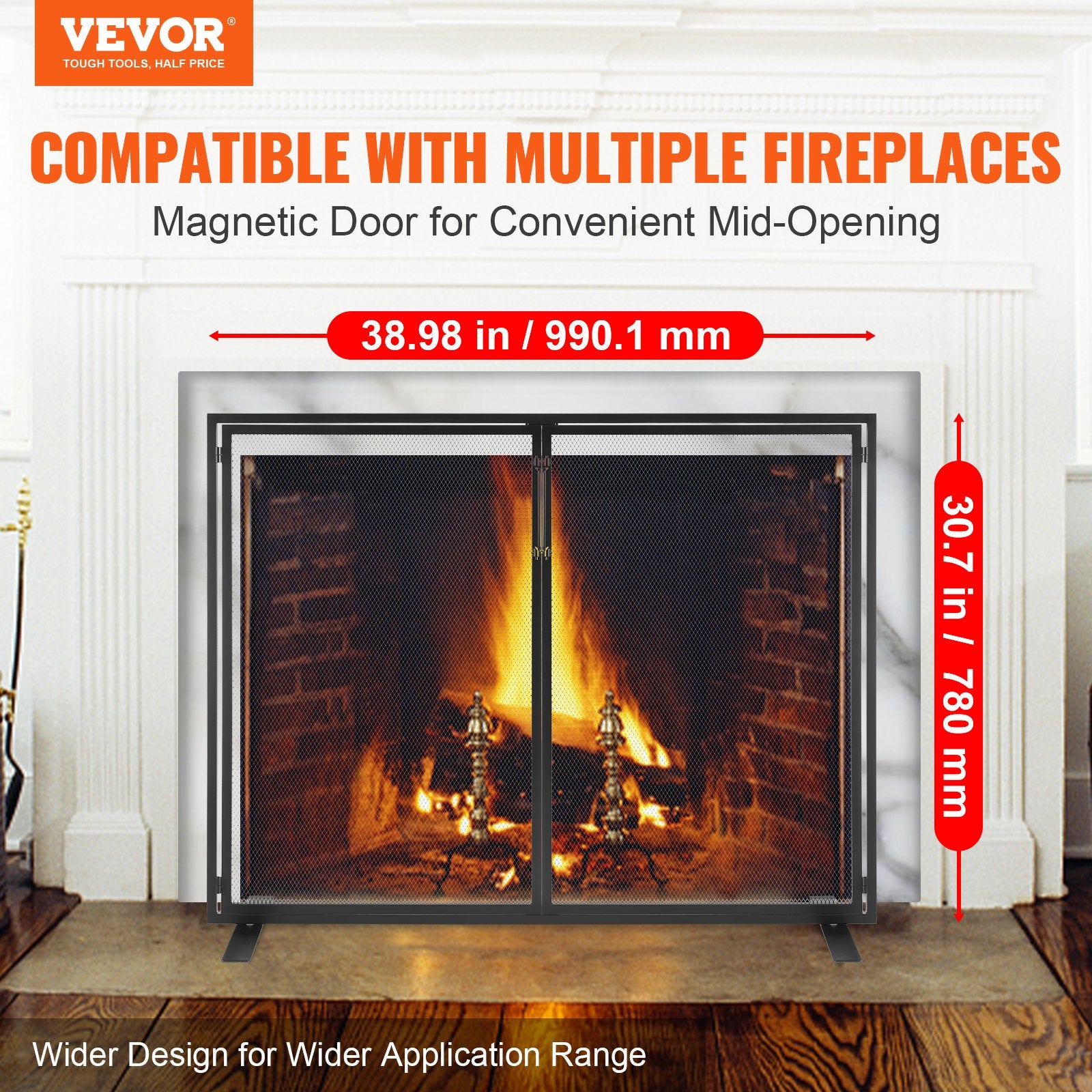 Fireplace Screen 1 Panel with Door, Sturdy Iron Mesh Fireplace Screen, 990(L) x780(H)MM Spark Guard Cover, Simple Installation, Free Standing Fire Fence Grate for Living Room Home Decor Modern - Image 2