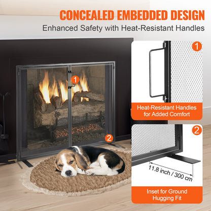 Fireplace Screen 1 Panel with Door, Sturdy Iron Mesh Fireplace Screen, 990(L) x780(H)MM Spark Guard Cover, Simple Installation, Free Standing Fire Fence Grate for Living Room Home Decor Modern - Image 5