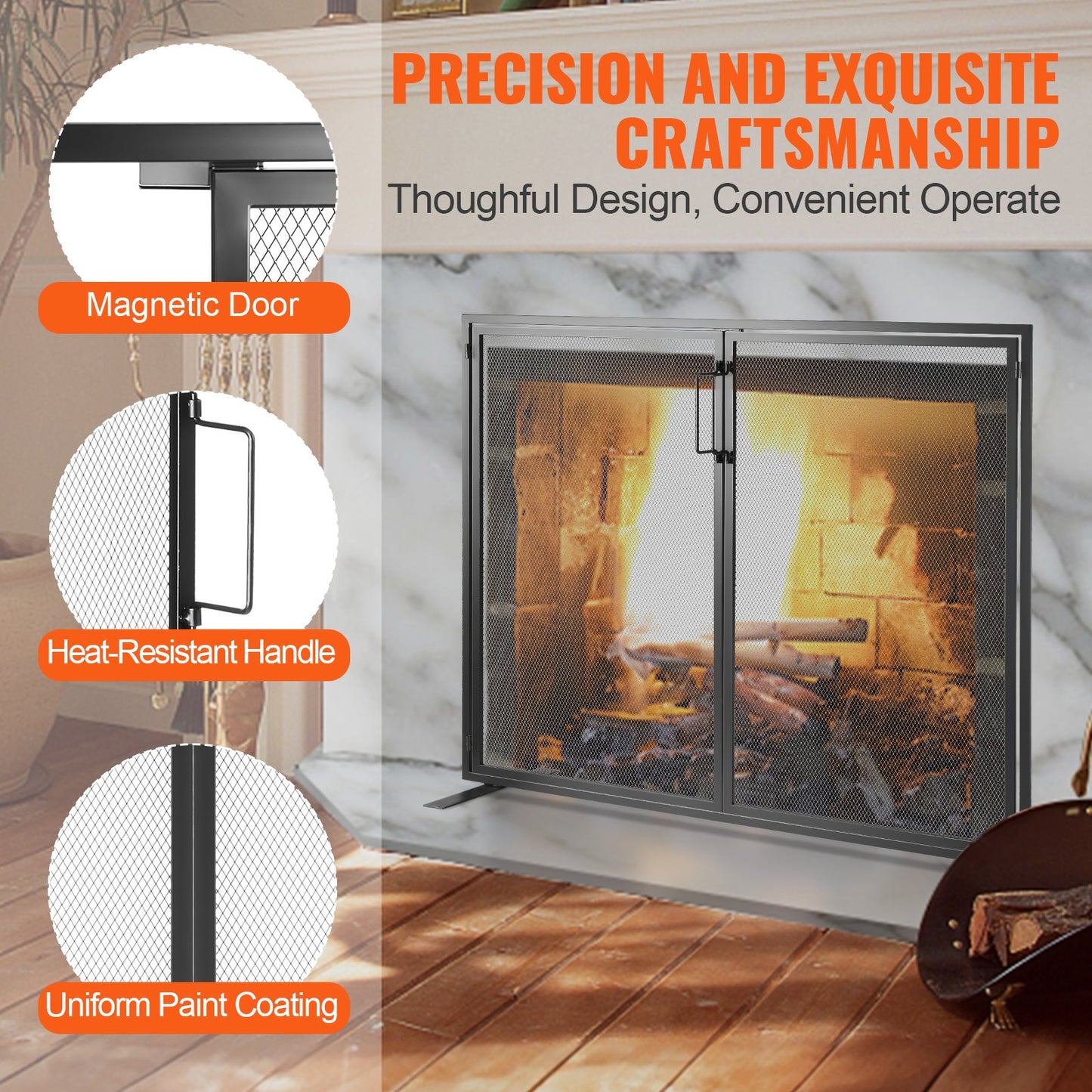 Fireplace Screen 1 Panel with Door, Sturdy Iron Mesh Fireplace Screen, 990(L) x780(H)MM Spark Guard Cover, Simple Installation, Free Standing Fire Fence Grate for Living Room Home Decor Modern - Image 6