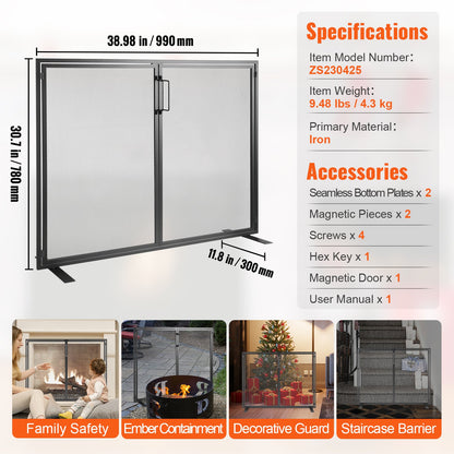 Fireplace Screen 1 Panel with Door, Sturdy Iron Mesh Fireplace Screen, 990(L) x780(H)MM Spark Guard Cover, Simple Installation, Free Standing Fire Fence Grate for Living Room Home Decor Modern - Image 7