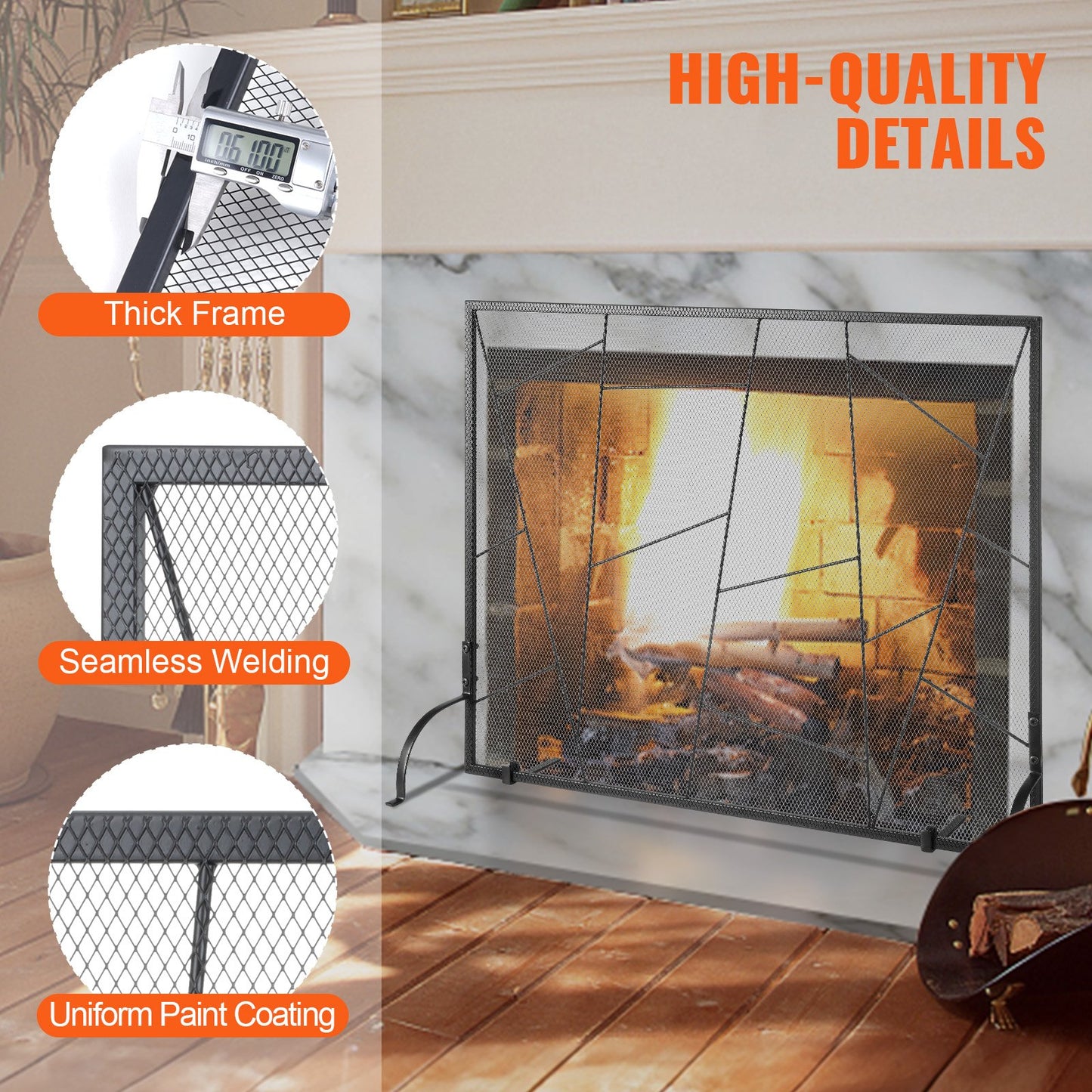 Fireplace Screen Single Panel, Sturdy Iron Mesh Fireplace Screen, 906(L) x720(H)MM Spark Guard Cover, Simple Installation, Free Standing Fire Fence Grate for Living Room Home Decor Modern - Image 6