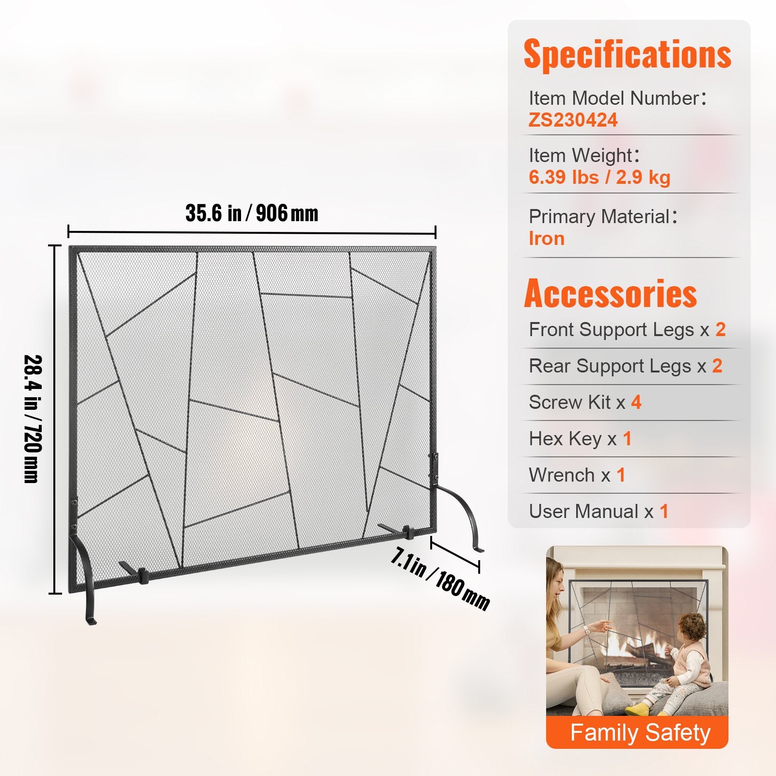 Fireplace Screen Single Panel, Sturdy Iron Mesh Fireplace Screen, 906(L) x720(H)MM Spark Guard Cover, Simple Installation, Free Standing Fire Fence Grate for Living Room Home Decor Modern - Image 7