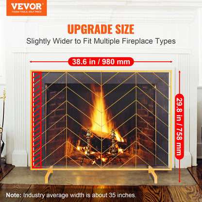 980x758MM Fireplace Screen 1-Panel Iron Mesh Spark Guard Modern Gold - Image 2