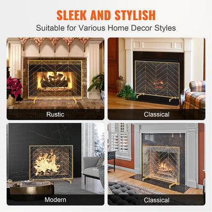 980x758MM Fireplace Screen 1-Panel Iron Mesh Spark Guard Modern Gold - Image 3