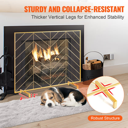 980x758MM Fireplace Screen 1-Panel Iron Mesh Spark Guard Modern Gold - Image 5