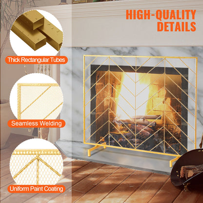 980x758MM Fireplace Screen 1-Panel Iron Mesh Spark Guard Modern Gold - Image 6