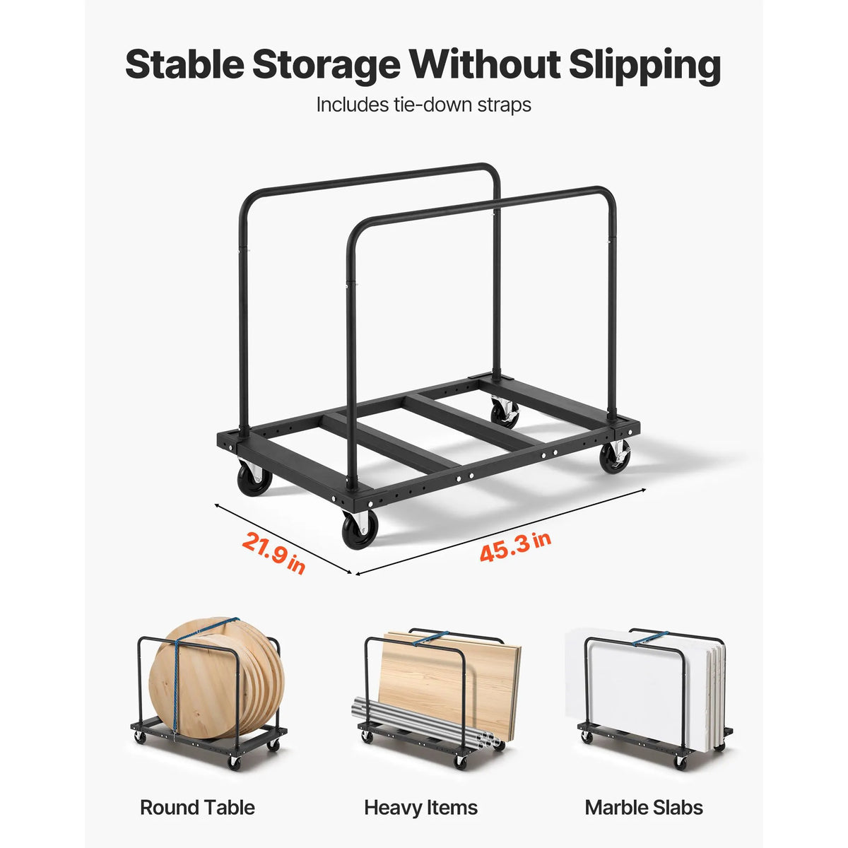 Drywall Cart Dolly, 816 kg Load Capacity, Steel Panel Truck Cart with 12.5 mm Swivel Casters, Lumber Drywall Dolly with Tie-Down Strap & 2 Side Handrails for Factory, Warehouse, Garage, Black - Image 3