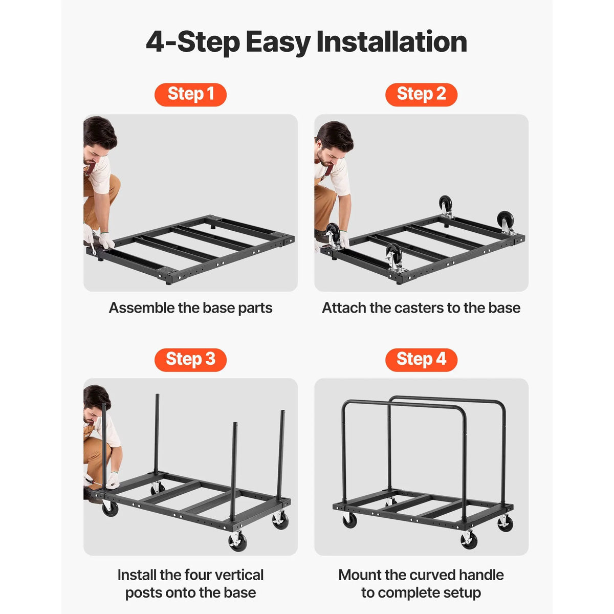 Drywall Cart Dolly, 816 kg Load Capacity, Steel Panel Truck Cart with 12.5 mm Swivel Casters, Lumber Drywall Dolly with Tie-Down Strap & 2 Side Handrails for Factory, Warehouse, Garage, Black - Image 6