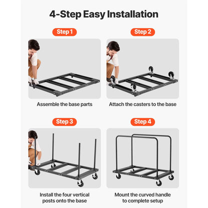Drywall Cart Dolly, 816 kg Load Capacity, Steel Panel Truck Cart with 12.5 mm Swivel Casters, Lumber Drywall Dolly with Tie-Down Strap & 2 Side Handrails for Factory, Warehouse, Garage, Black - Image 6