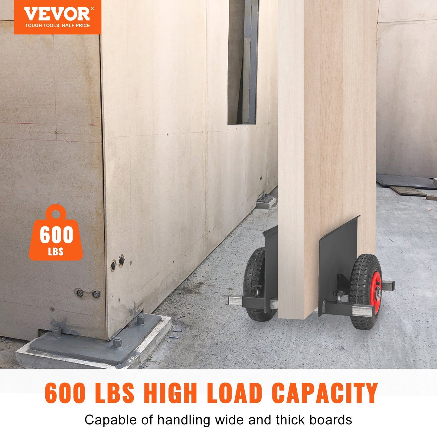 Panel Dolly, 600LBS Capacity Slab Dolly, Heavy-duty Drywall Mover with 8" Pneumatic Wheels, Adjustable Clamp Panel Cart for Drywall Sheet, Material Handling, All Terrain Moving Cart - Image 2