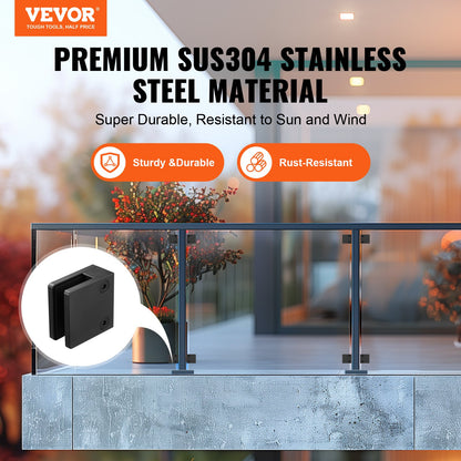 Glass Clamp, 40 PCS Square Glass Railing Bracket for 0.31 "-0.47 " Tempered Glass, 304 Stainless Steel Glass Mounting Clamp, Glass Shelf Bracket for Balcony, Garden, Deck, Stair, Black - Image 2