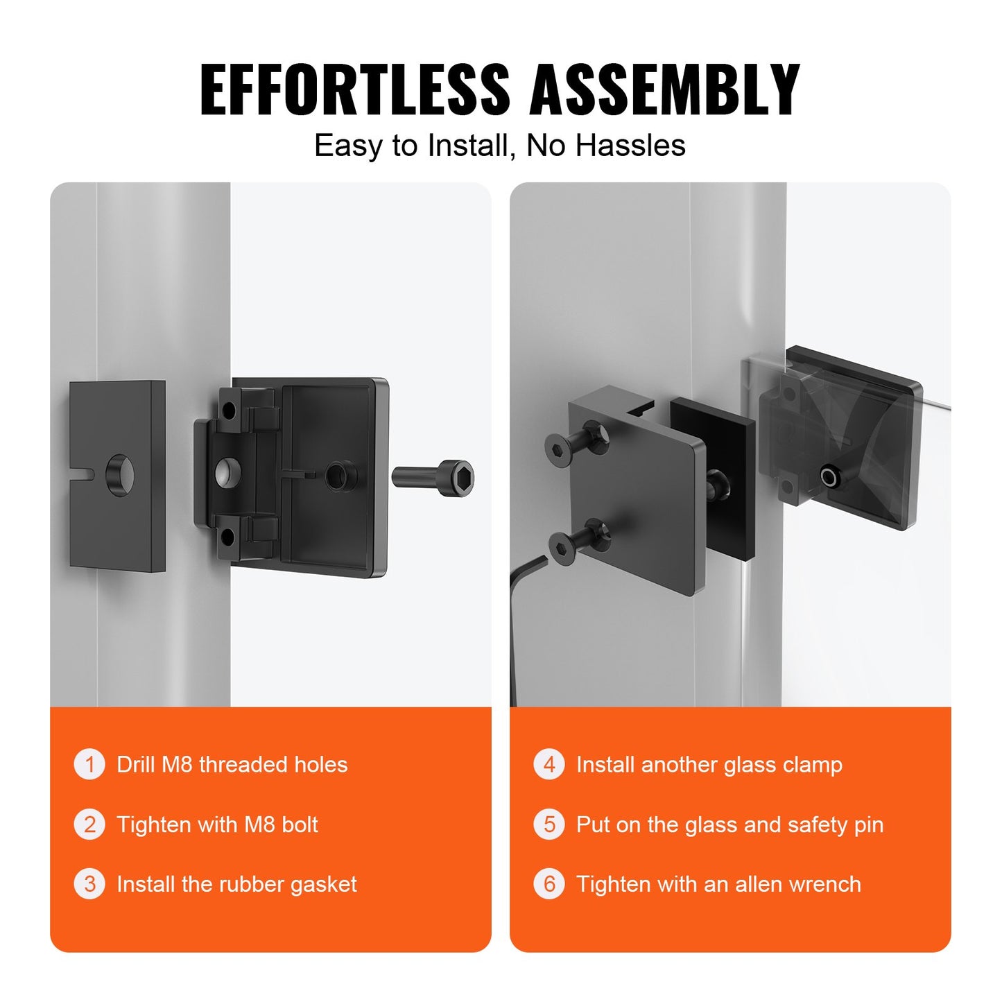 Glass Clamp, 40 PCS Square Glass Railing Bracket for 0.31 "-0.47 " Tempered Glass, 304 Stainless Steel Glass Mounting Clamp, Glass Shelf Bracket for Balcony, Garden, Deck, Stair, Black - Image 3
