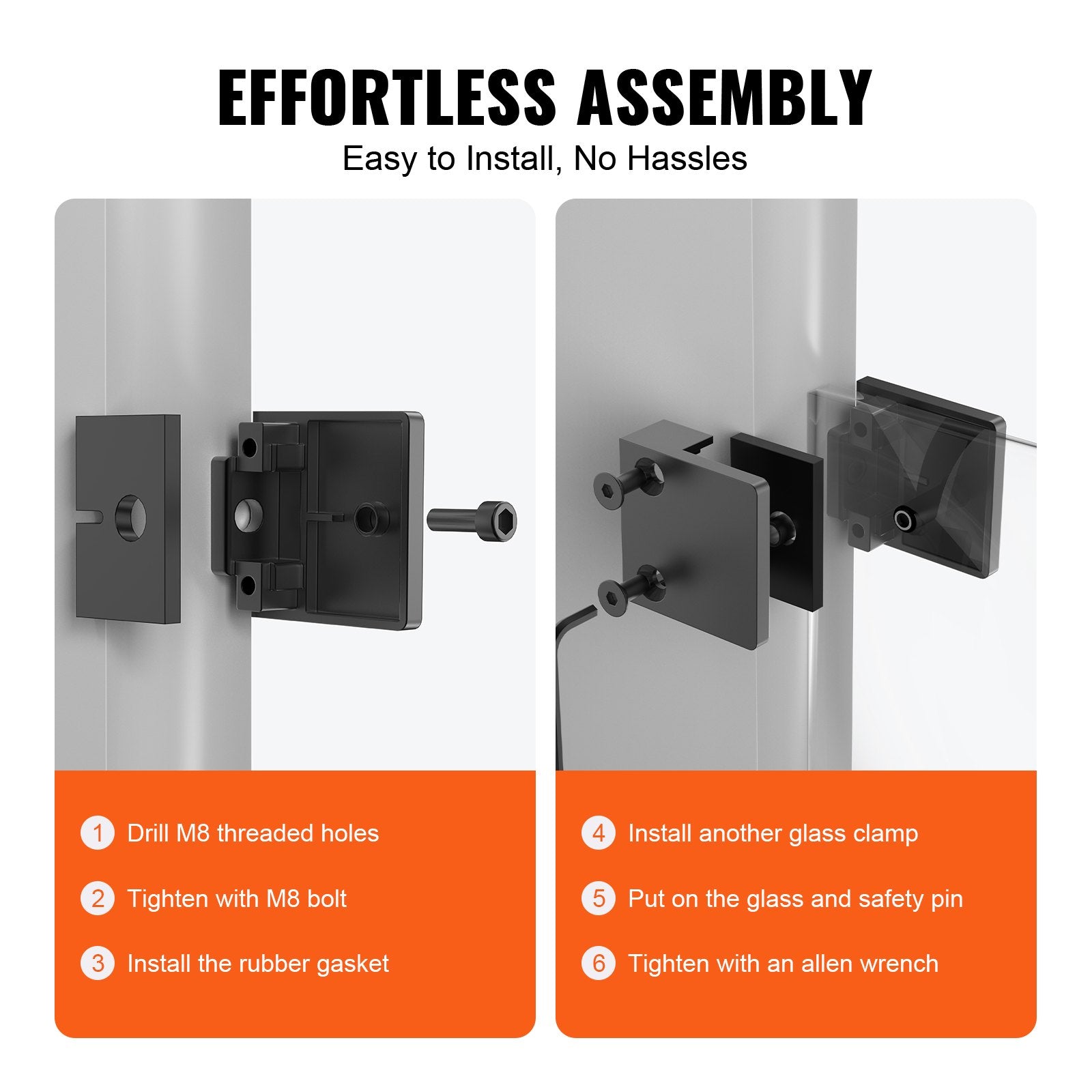Glass Clamp, 40 PCS Square Glass Railing Bracket for 0.31 "-0.47 " Tempered Glass, 304 Stainless Steel Glass Mounting Clamp, Glass Shelf Bracket for Balcony, Garden, Deck, Stair, Black - Image 3