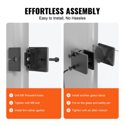Glass Clamp, 40 PCS Square Glass Railing Bracket for 0.31 "-0.47 " Tempered Glass, 304 Stainless Steel Glass Mounting Clamp, Glass Shelf Bracket for Balcony, Garden, Deck, Stair, Black - Image 3