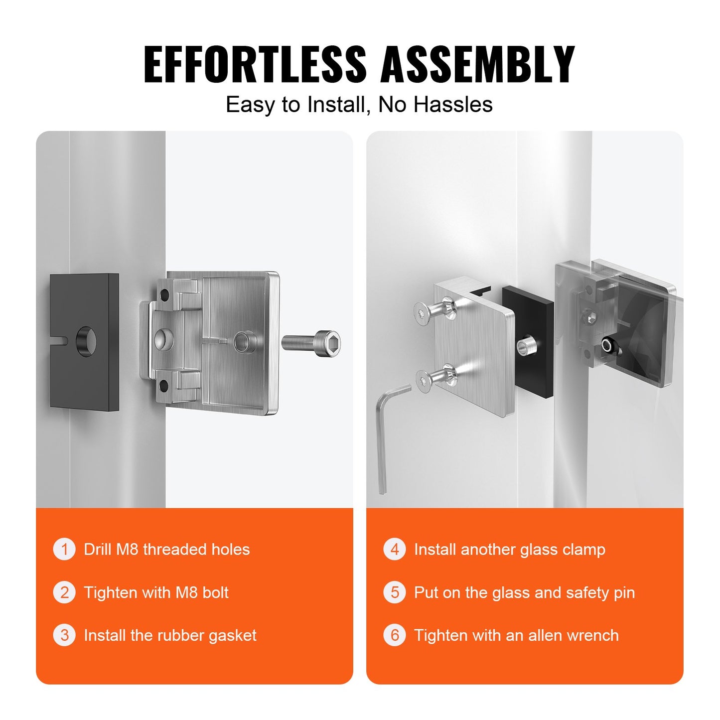 Glass Clamp, 4 PCS Square Glass Railing Bracket for 0.31 "-0.47 " Tempered Glass, 304 Stainless Steel Glass Mounting Clamp, Glass Shelf Bracket for Balcony, Garden, Pool, Stair, Silver - Image 3