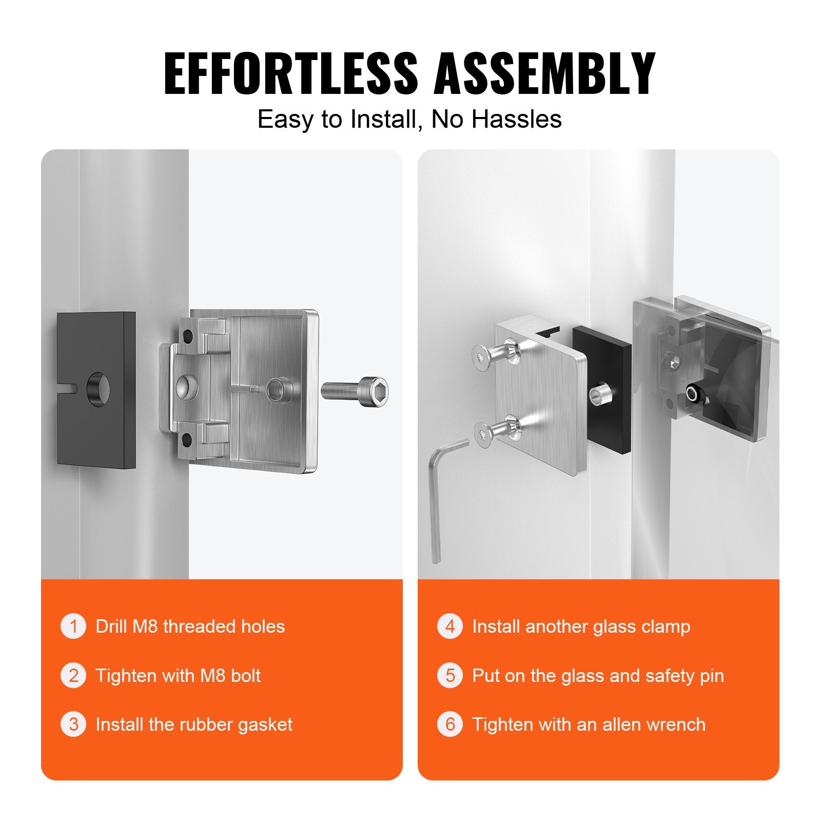 Glass Clamp, 4 PCS Square Glass Railing Bracket for 0.31 "-0.47 " Tempered Glass, 304 Stainless Steel Glass Mounting Clamp, Glass Shelf Bracket for Balcony, Garden, Pool, Stair, Silver - Image 3