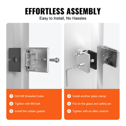 Glass Clamp, 4 PCS Square Glass Railing Bracket for 0.31 "-0.47 " Tempered Glass, 304 Stainless Steel Glass Mounting Clamp, Glass Shelf Bracket for Balcony, Garden, Pool, Stair, Silver - Image 3