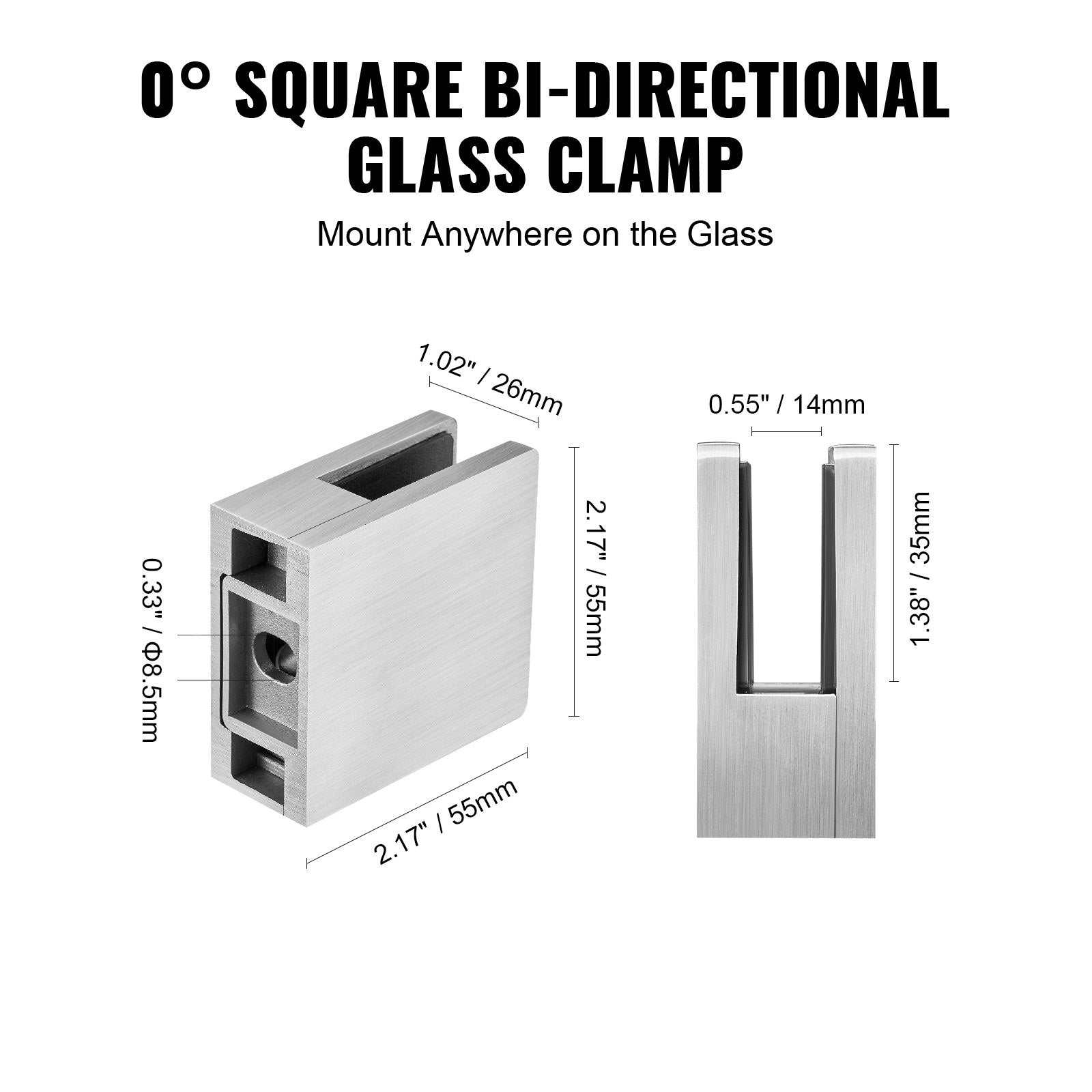 Glass Clamp, 4 PCS Square Glass Railing Bracket for 0.31 "-0.47 " Tempered Glass, 304 Stainless Steel Glass Mounting Clamp, Glass Shelf Bracket for Balcony, Garden, Pool, Stair, Silver - Image 5