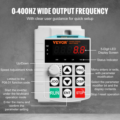 VFD 10HP, 7.5KW, 34A, 1 Phase 220V-240V Input to 3 Phase 220V-240V Output Variable Frequency Drive, 0-400Hz VFD for AC Motor Speed Control - Image 3