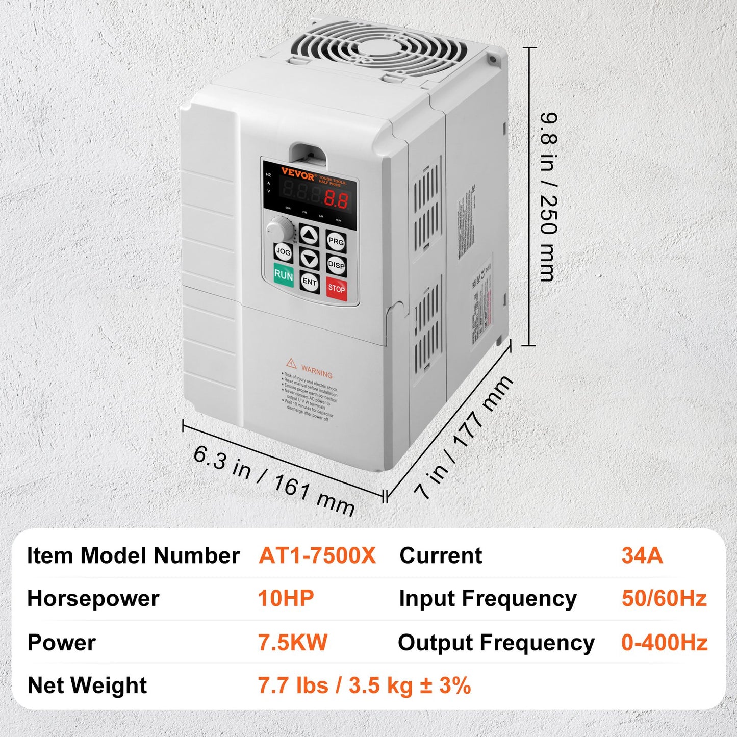 VFD 10HP, 7.5KW, 34A, 1 Phase 220V-240V Input to 3 Phase 220V-240V Output Variable Frequency Drive, 0-400Hz VFD for AC Motor Speed Control - Image 7