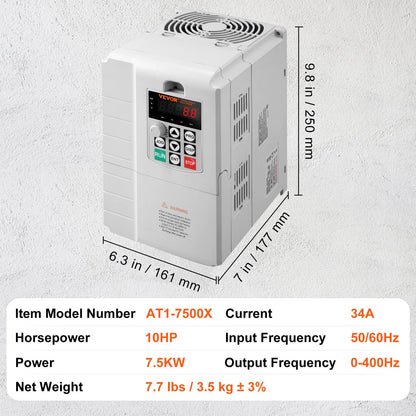VFD 10HP, 7.5KW, 34A, 1 Phase 220V-240V Input to 3 Phase 220V-240V Output Variable Frequency Drive, 0-400Hz VFD for AC Motor Speed Control - Image 7