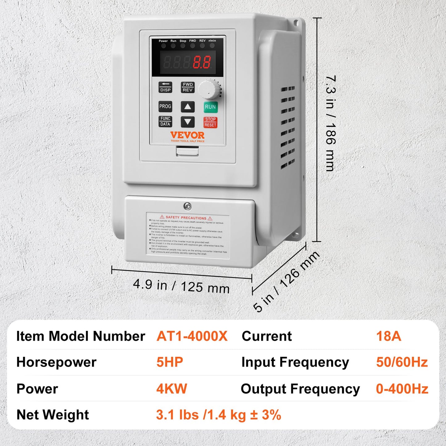 VFD 5HP, 4KW, 18A, 1 Phase 220V-240V Input to 3 Phase 220V-240V Output Variable Frequency Drive, 0-400Hz VFD for AC Motor Speed Control - Image 7