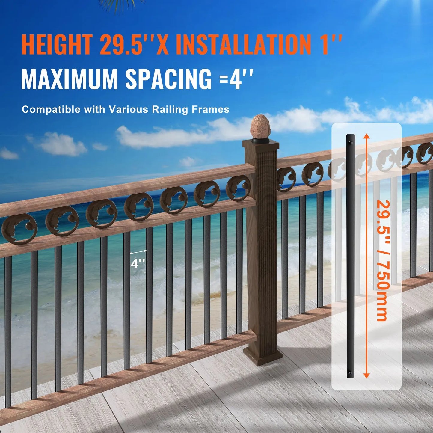 Staircase Metal Balusters, 29.5'' x 1'' Flat Aluminum Alloy Decorative Banister Spindles, 51 Pack Deck Baluster with Screws, Classic Hollow Deck Railing Satin Black Powder Coated for Porch - Image 3