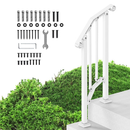 Handrails for Outdoor Steps, 1-2 Step Stair Hand Rail Kit, Transitional Carbon Steel Railings with Installation Kit, Stair Rails for Seniors, Concrete Steps & Porch & Deck, White Retro Arch